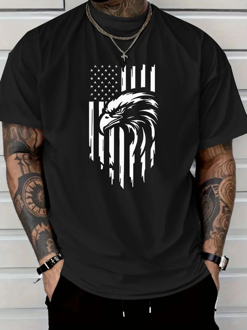 Men's Graphic T-Shirt Grunge Stripes And American Flag With Bold Majestic Eagle