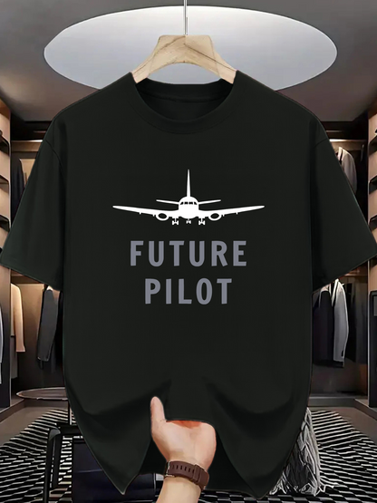 Men's Graphic T-Shirt Classic Jetliner With Bold Typography Reading Future Pilot Airplane
