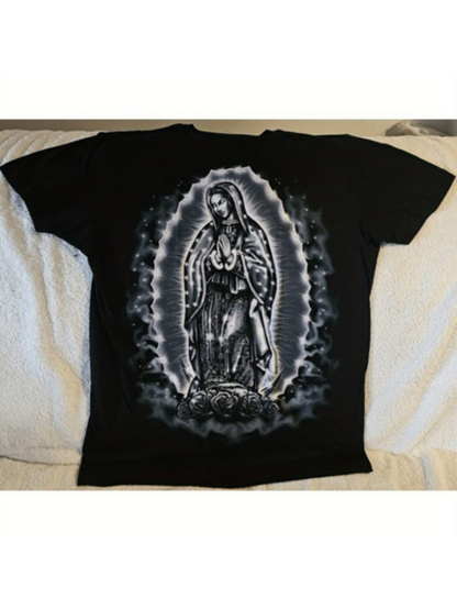 Men's Graphic T-Shirt Radiant Halo Surrounded By Mystical Light Over Sacred Madonna Figure