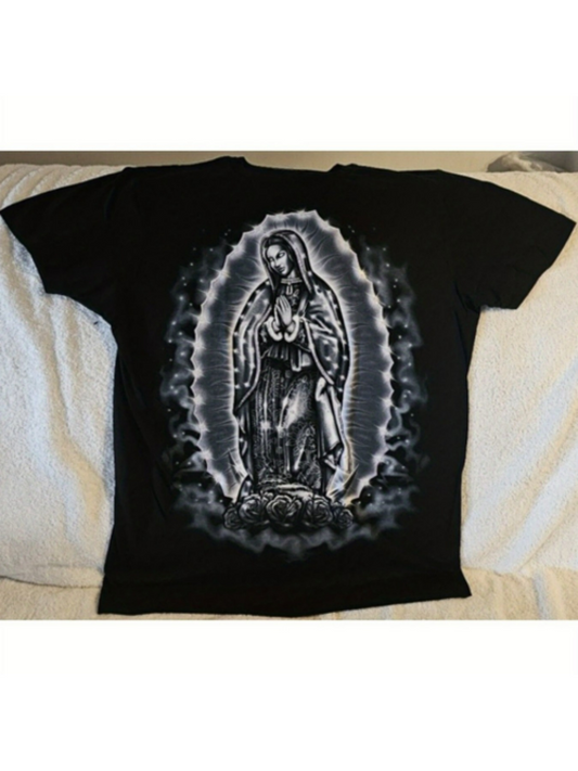Men's Graphic T-Shirt Radiant Halo Surrounded By Mystical Light Over Sacred Madonna Figure