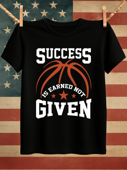 Men's Graphic T-Shirt Success Is Earned Not Given With Stylized Lines Forming Basketball