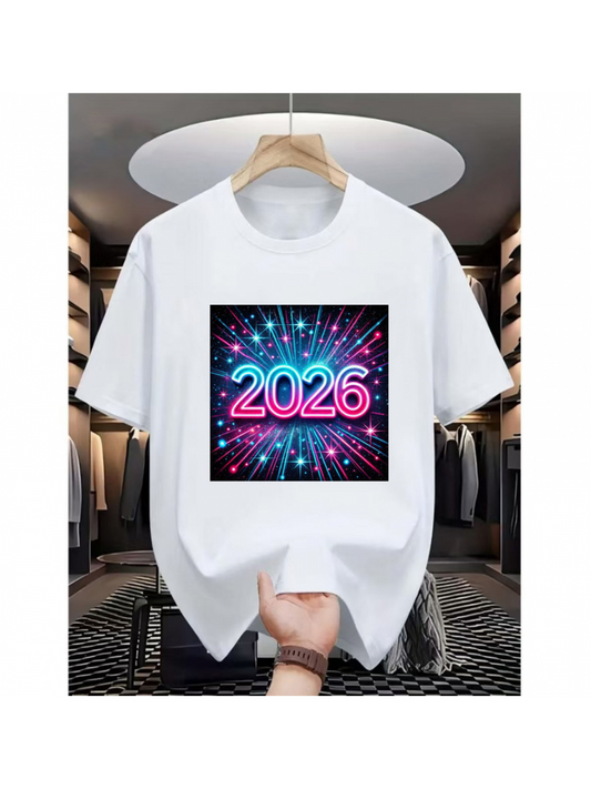 Men's Graphic T-Shirt Neon Light Rays Bursting With Sparkles Under Dark Night Year 2026