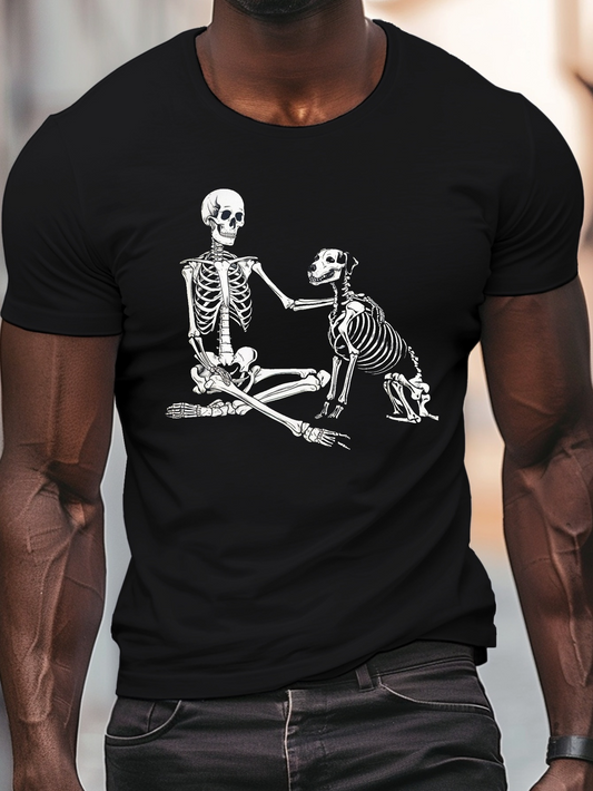 Men's Graphic T-Shirt Emotional Reunion Under Moonlight With Skeleton Human And Loyal Dog