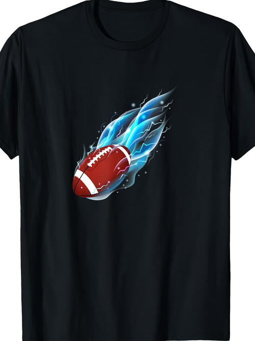 Men's Graphic T-Shirt Electric Blue Flames With Speeding Red Football