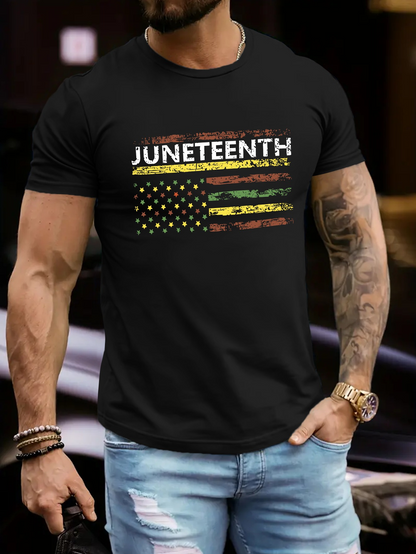 Men's Graphic T-Shirt Juneteenth Rasta Colors Flag With Grunge Artistic Painted Texture