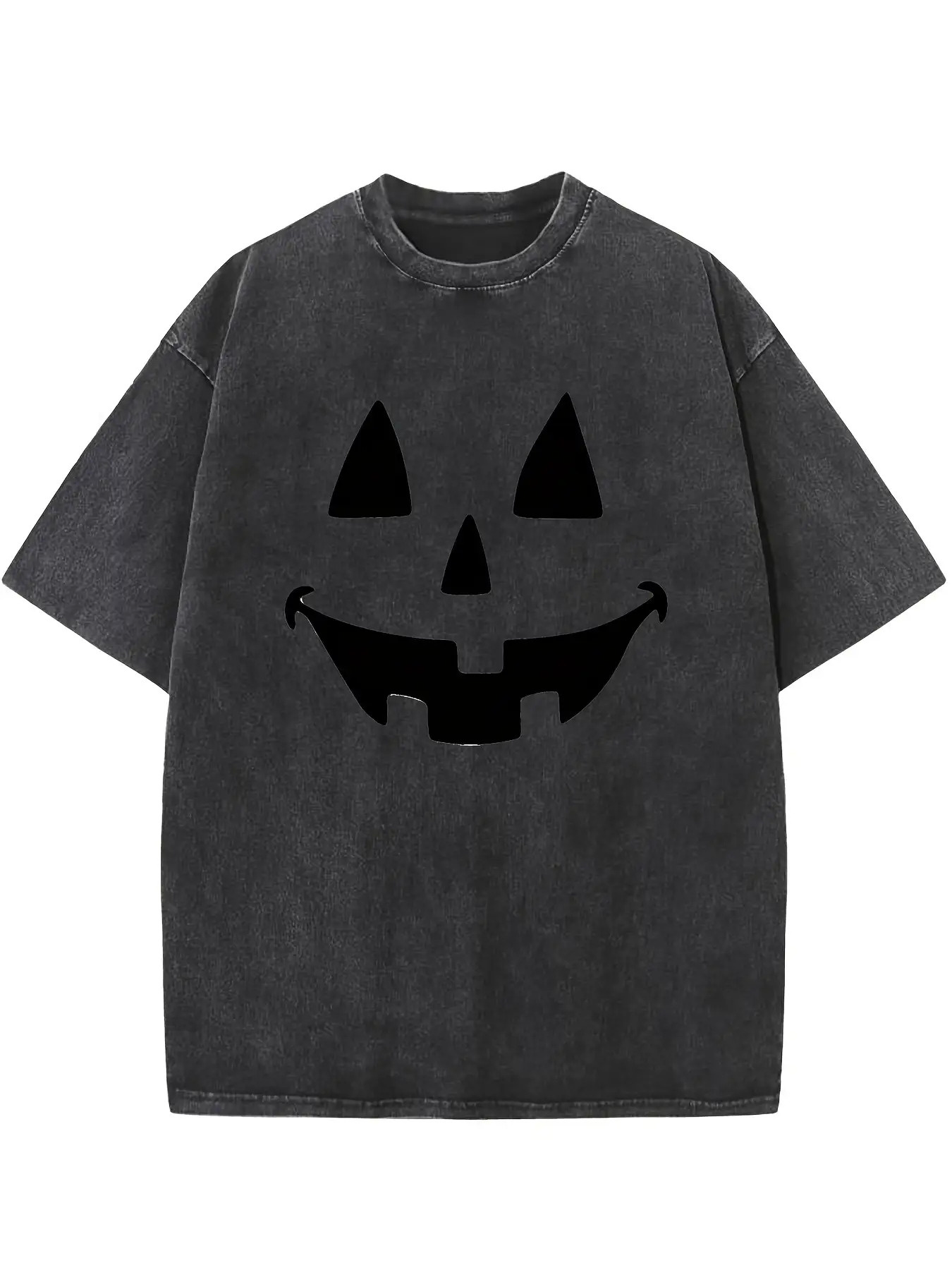 Men's Graphic T-Shirt Grinning Carved Pumpkin Face On Charcoal Textured Cotton T Shirt