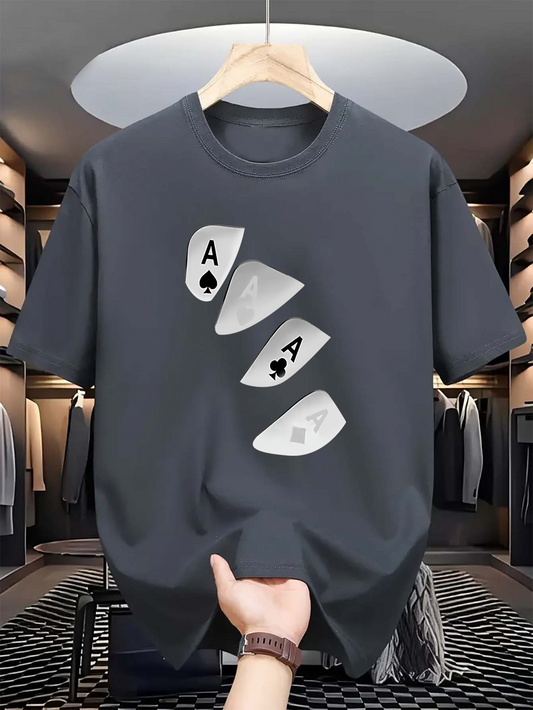 Men's Graphic T-Shirt Falling White Playing Cards With Lettering On Black T Shirt