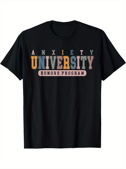 Men's Graphic T-Shirt Anxiety University Honors Program Bold Mixed Color Letters Graphic T Shirt