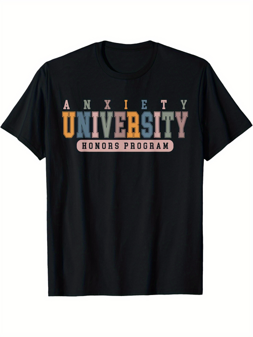 Men's Graphic T-Shirt Anxiety University Honors Program Bold Mixed Color Letters Graphic T Shirt