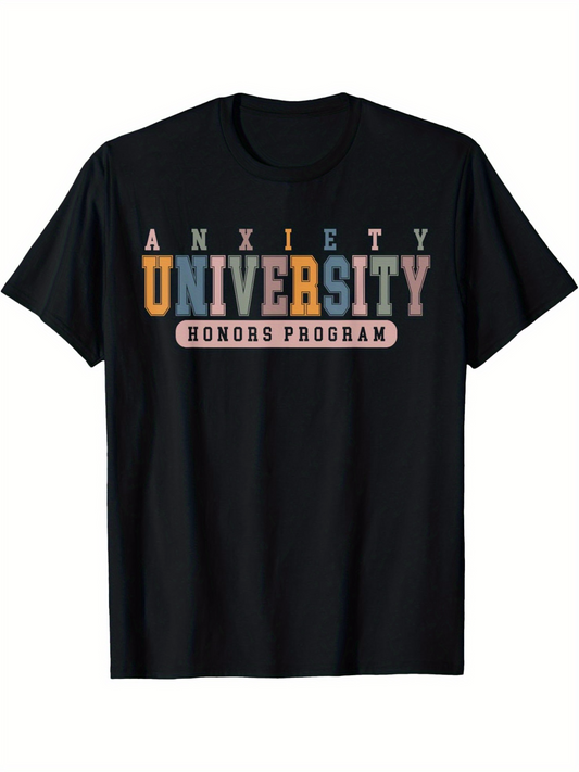 Men's Graphic T-Shirt Anxiety University Honors Program Bold Mixed Color Letters Graphic T Shirt