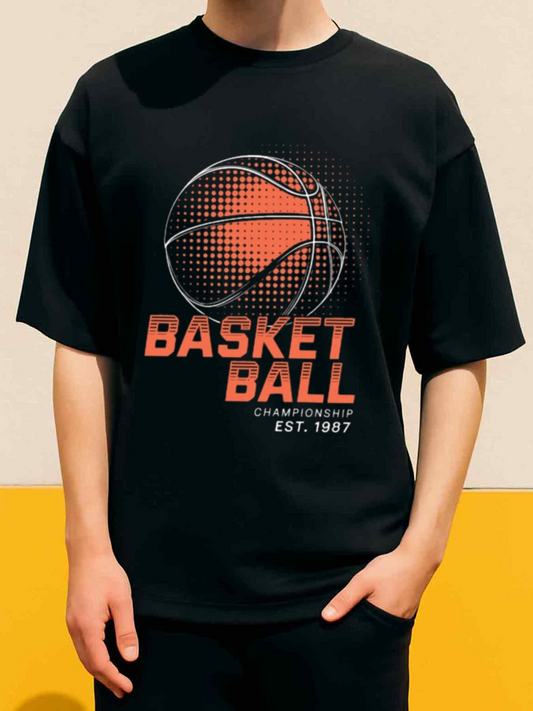 Men's Graphic T-Shirt Basket Ball Retro Orange Dotted Gradient With Abstract Classic Basketball