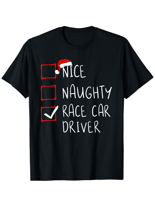 Men's Graphic T-Shirt Check Mark Santa Hat List With Handwritten Letters Race Car Driver