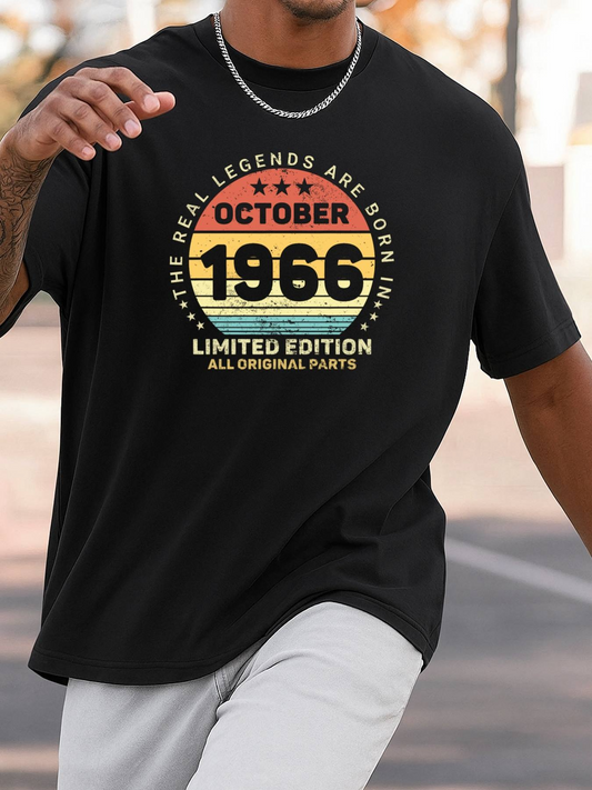 Men's Graphic T-Shirt October 1966 Retro Vintage Style With Faded Sunset Rainbow Text