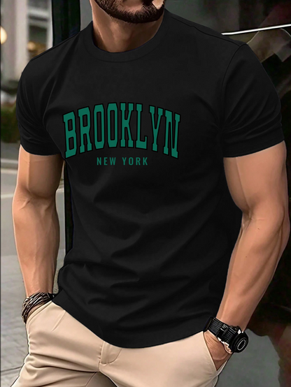 Men's Graphic T-Shirt Brooklyn New York Bold Green Letters On Black T Shirt