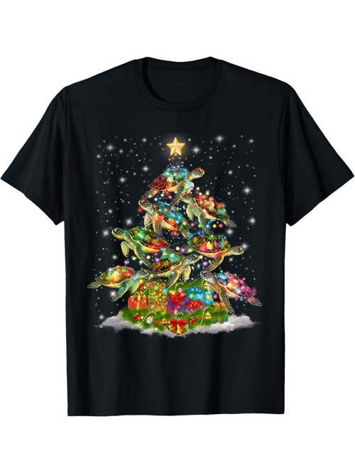 Men's Graphic T-Shirt Festive Lights And Gifts Under Sparkling Decorated Snowy Christmas Tree