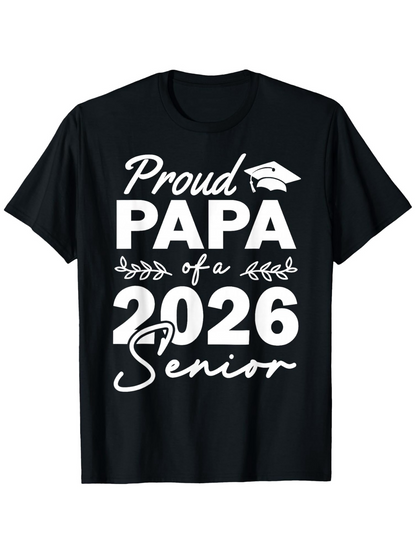 Men's Graphic T-Shirt Proud Papa Of A 2026 Senior Leaf Motif With Graduation Cap Lettering