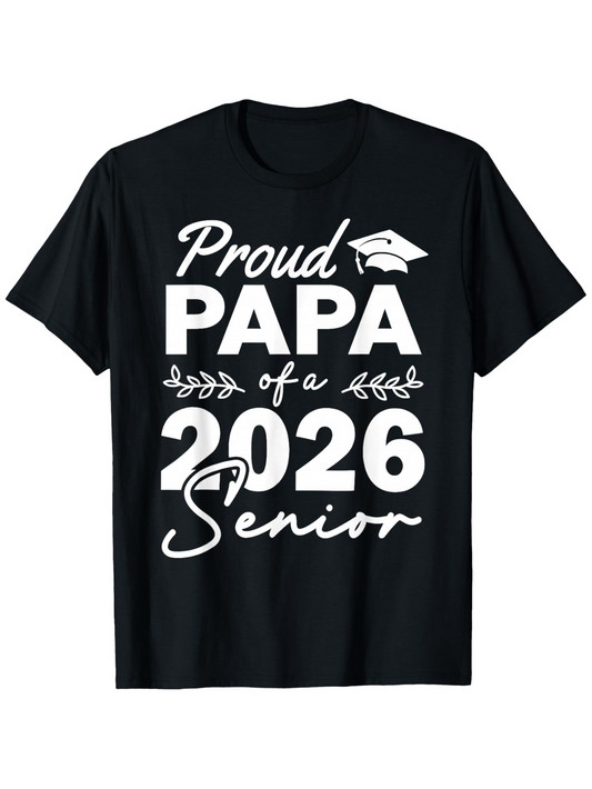 Men's Graphic T-Shirt Proud Papa Of A 2026 Senior Leaf Motif With Graduation Cap Lettering