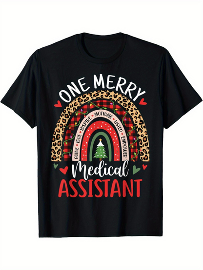Men's Graphic T-Shirt One Merry Medical Assistant Festive Rainbow With Leopard Print Christmas Tree