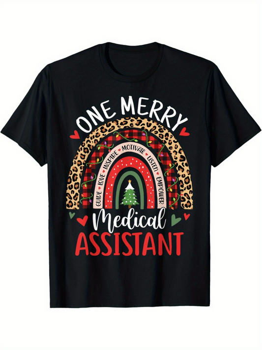 Men's Graphic T-Shirt One Merry Medical Assistant Festive Rainbow With Leopard Print Christmas Tree