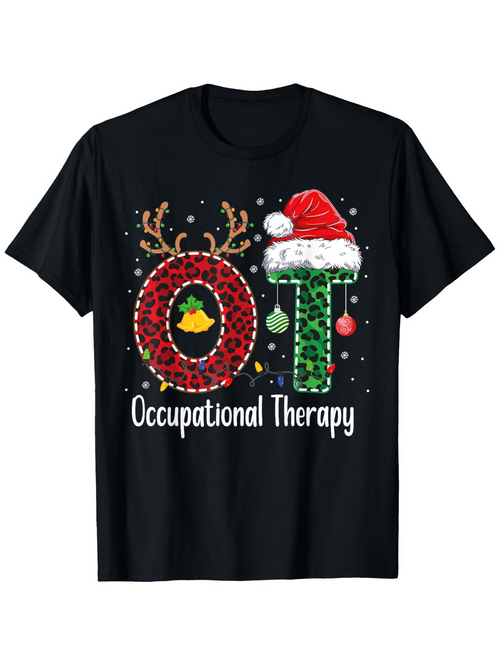 Men's Graphic T-Shirt Christmas Lights With Santa Hat And Reindeer Antlers Occupational Therapy