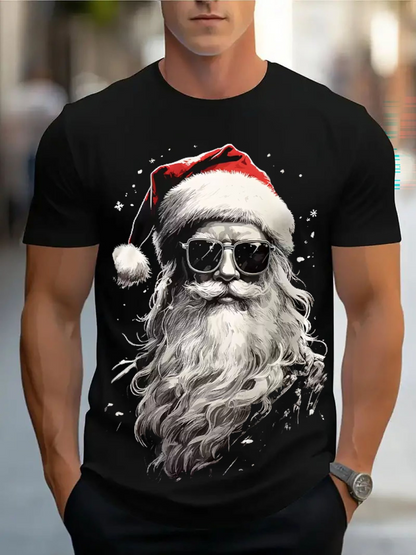 Men's Graphic T-Shirt Retro Christmas Santa With Sunglasses Wearing A Red Festive Hat Beard