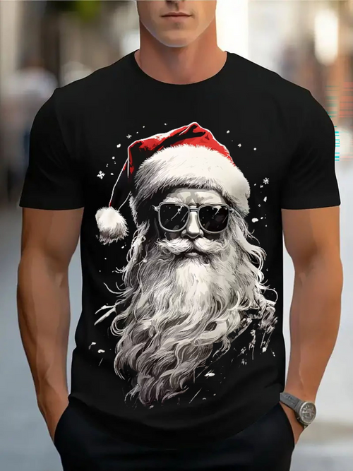 Men's Graphic T-Shirt Retro Christmas Santa With Sunglasses Wearing A Red Festive Hat Beard