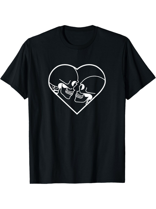 Men's Graphic T-Shirt Romantic Skeletons Facing Each Other Inside A Heart