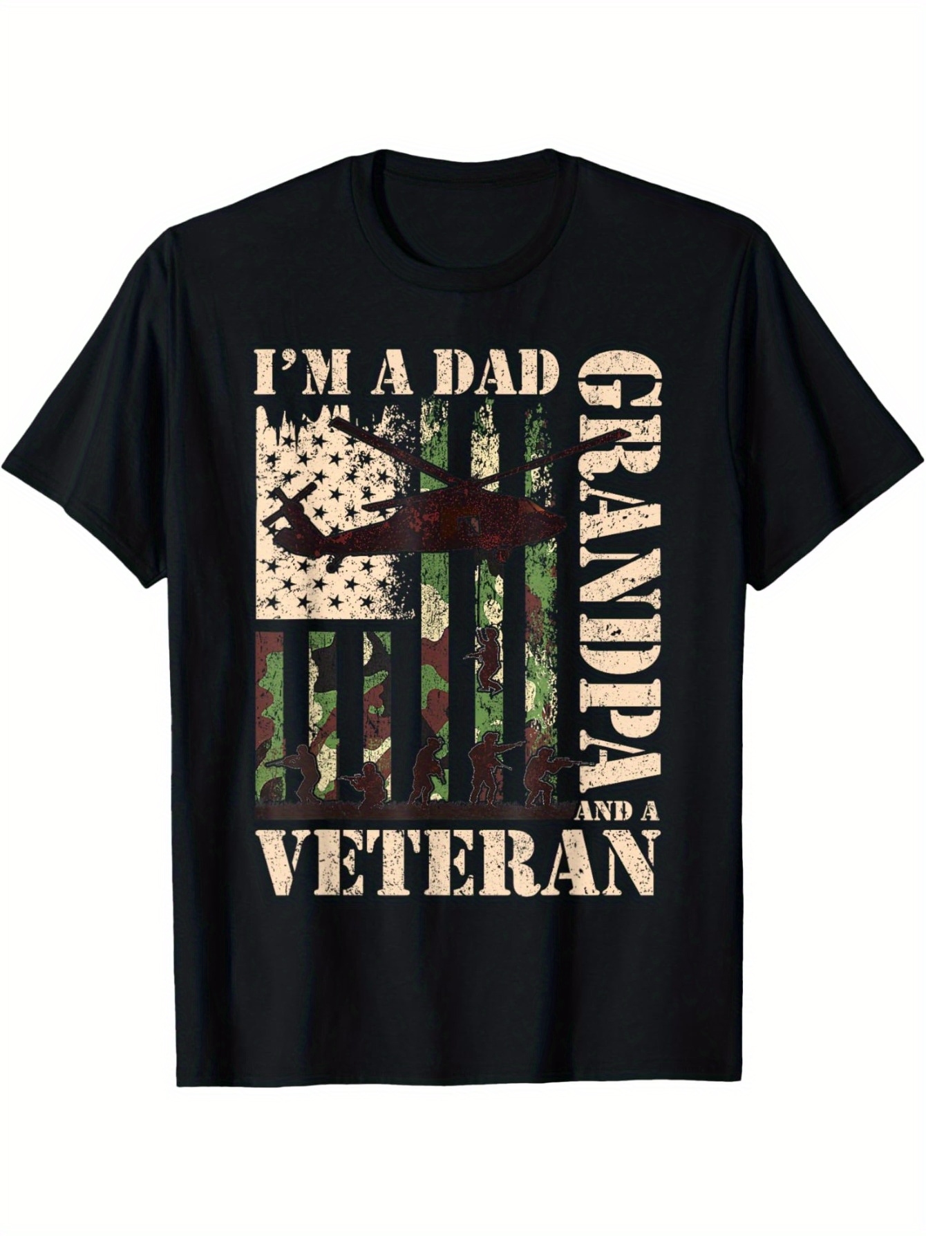 Men's Graphic T-Shirt Im A Dad Grandpa And A Veteran Patriotic Camouflage American Flag Design