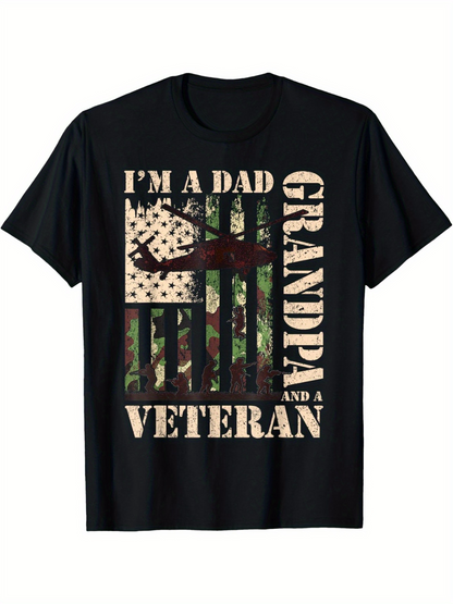 Men's Graphic T-Shirt Im A Dad Grandpa And A Veteran Patriotic Camouflage American Flag Design