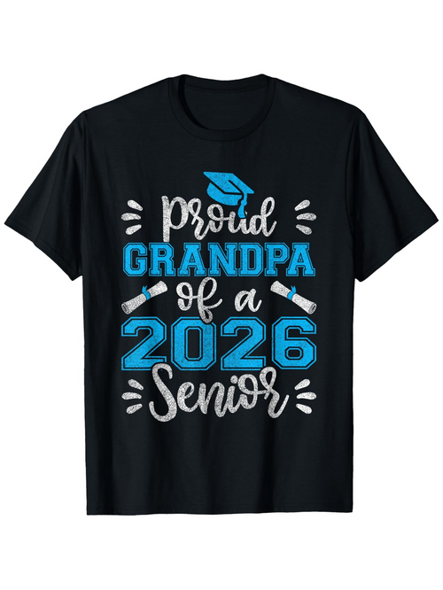 Men's Graphic T-Shirt Proud Grandpa Of A 2026 Senior Blue Cap Design Graduation Shirt