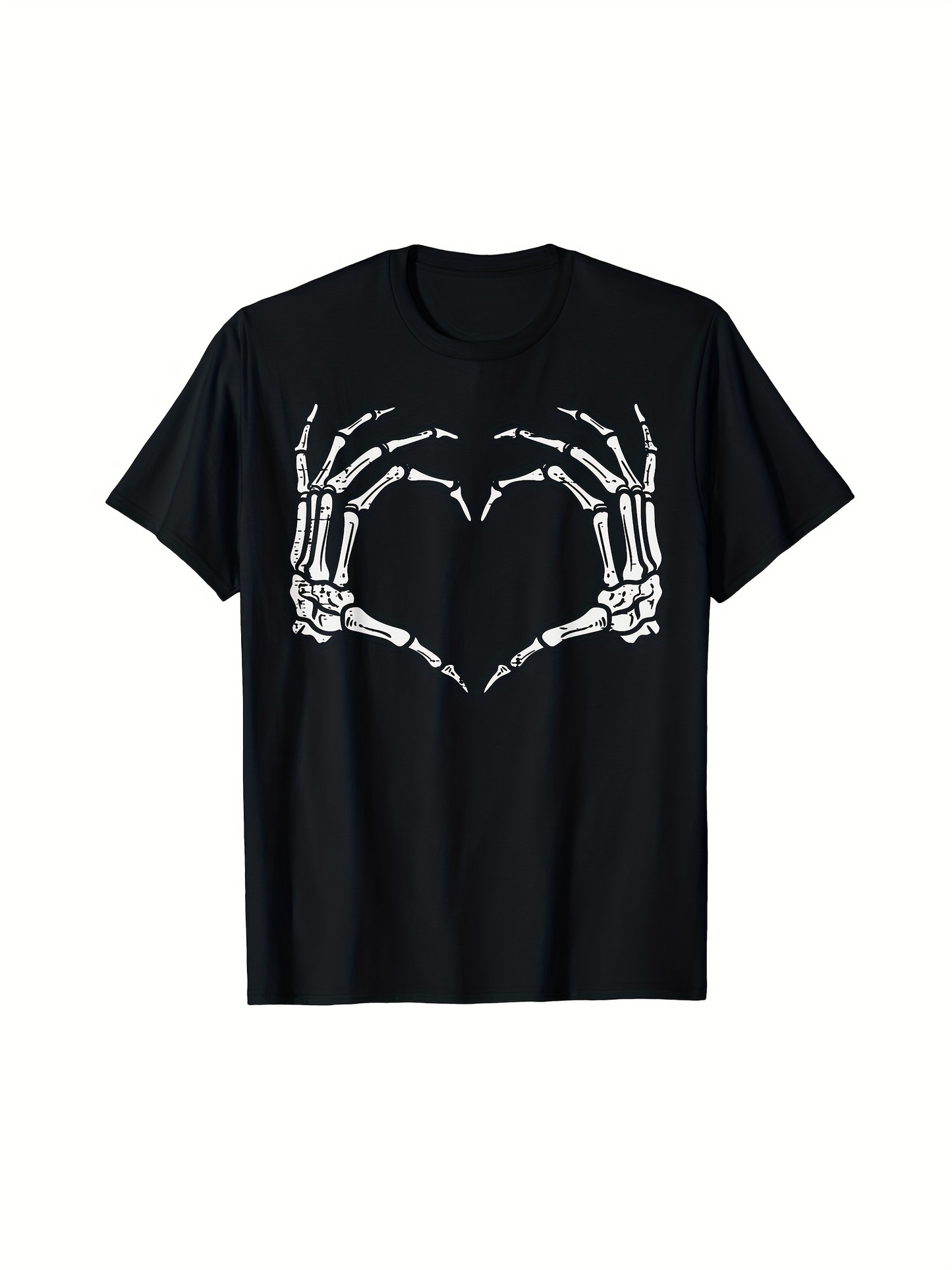 Men's Graphic T-Shirt Skeleton Hands Forming A Heart Shape On Black Shirt
