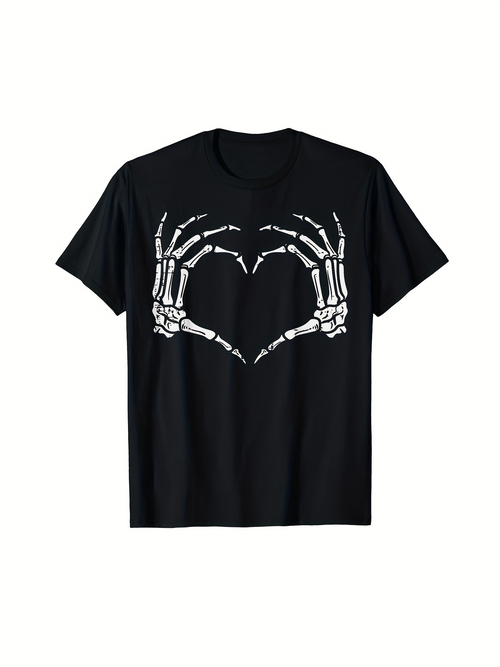 Men's Graphic T-Shirt Skeleton Hands Forming A Heart Shape On Black Shirt