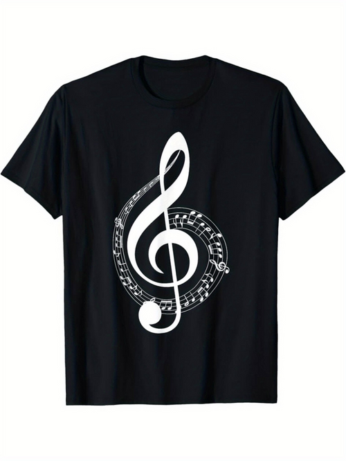 Men's Graphic T-Shirt Flowing Musical Notes With Swirling Treble Clef Centerpiece