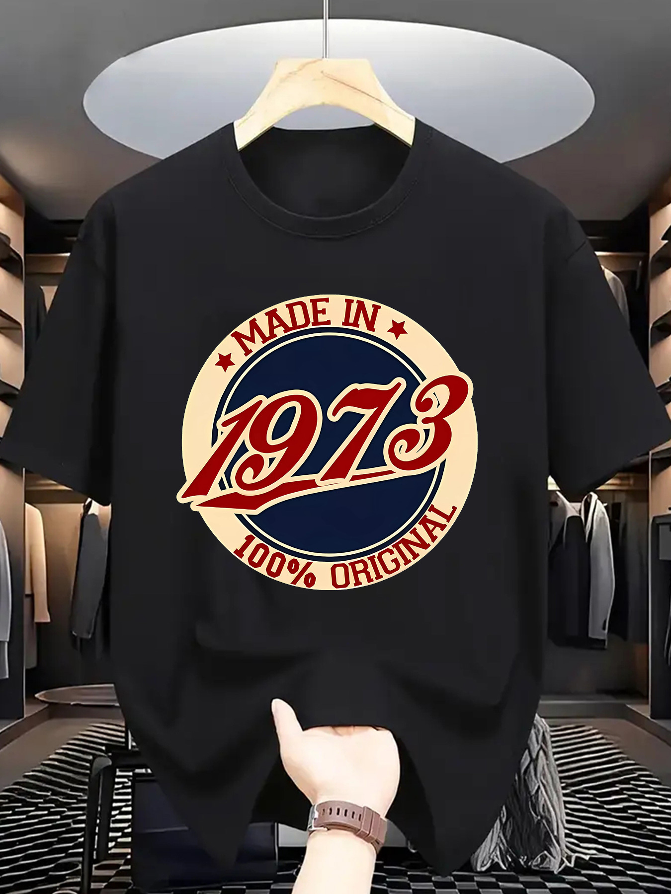 Men's Graphic T-Shirt Made In 1973 Vintage Bold Letters With Retro Round Emblem Year