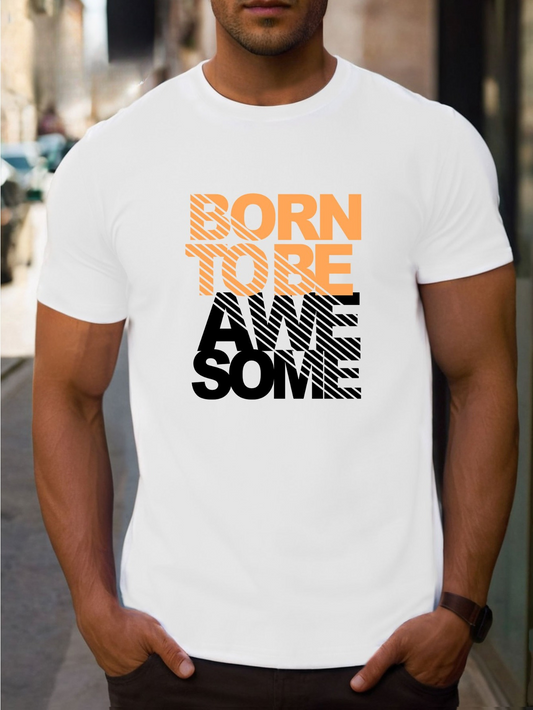 Men's Graphic T-Shirt Born To Be Striped Modern Letters On Urban White T Shirt