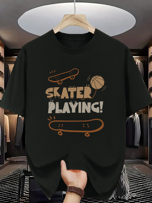 Men's Graphic T-Shirt Skater Playing Urban Street Style With Fun Sporty Skateboard