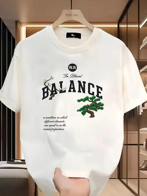Men's Graphic T-Shirt Balance With Green Bonsai Tree And Motivational Words