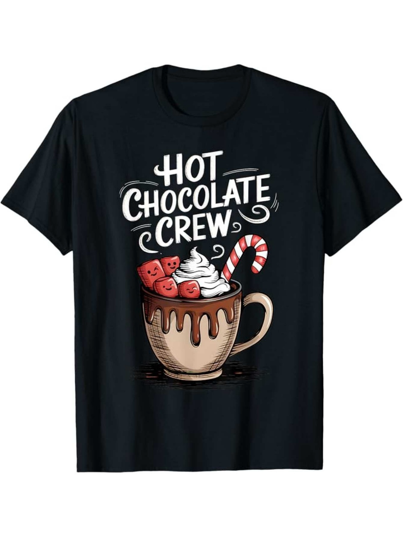 Men's Graphic T-Shirt Hot Chocolate Crew With Whipped Cream And Peppermint Stick Mug