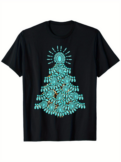 Men's Graphic T-Shirt Sparkling Turquoise Gemstones Forming A Festive Christmas Tree