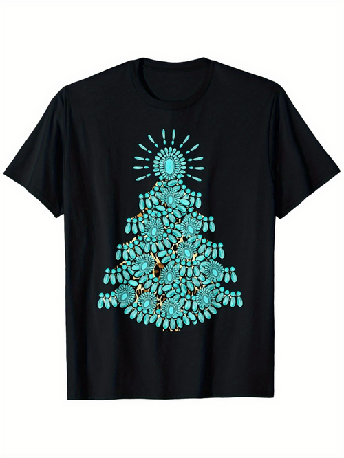 Men's Graphic T-Shirt Sparkling Turquoise Gemstones Forming A Festive Christmas Tree