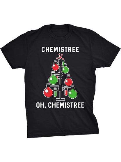 Men's Graphic T-Shirt Chemistree With Beaker Ornaments Styled As Christmas Tree