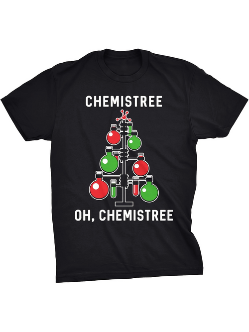 Men's Graphic T-Shirt Chemistree With Beaker Ornaments Styled As Christmas Tree