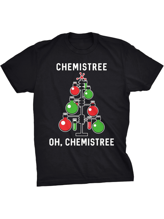 Men's Graphic T-Shirt Chemistree With Beaker Ornaments Styled As Christmas Tree