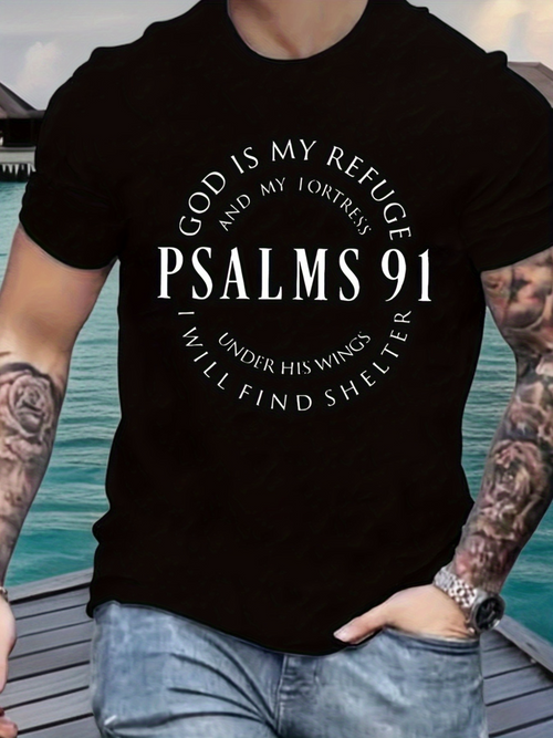 Men's Graphic T-Shirt God Is My Refuge Psalms 91 In Sheltering Faith Fortress T Shirt