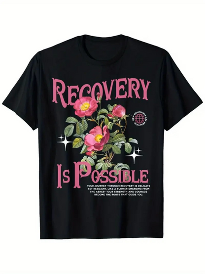 Men's Graphic T-Shirt Recovery Is Possible With Blooming Pink Flowers And Shining Green Leaves T Shirt