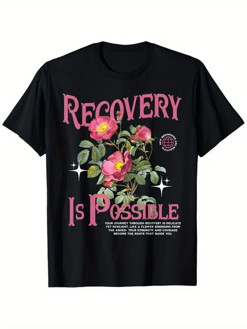 Men's Graphic T-Shirt Recovery Is Possible With Blooming Pink Flowers And Shining Green Leaves T Shirt