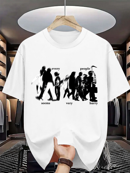 Men's Graphic T-Shirt Every People Seems Very Busy City Silhouettes Walking Crowd