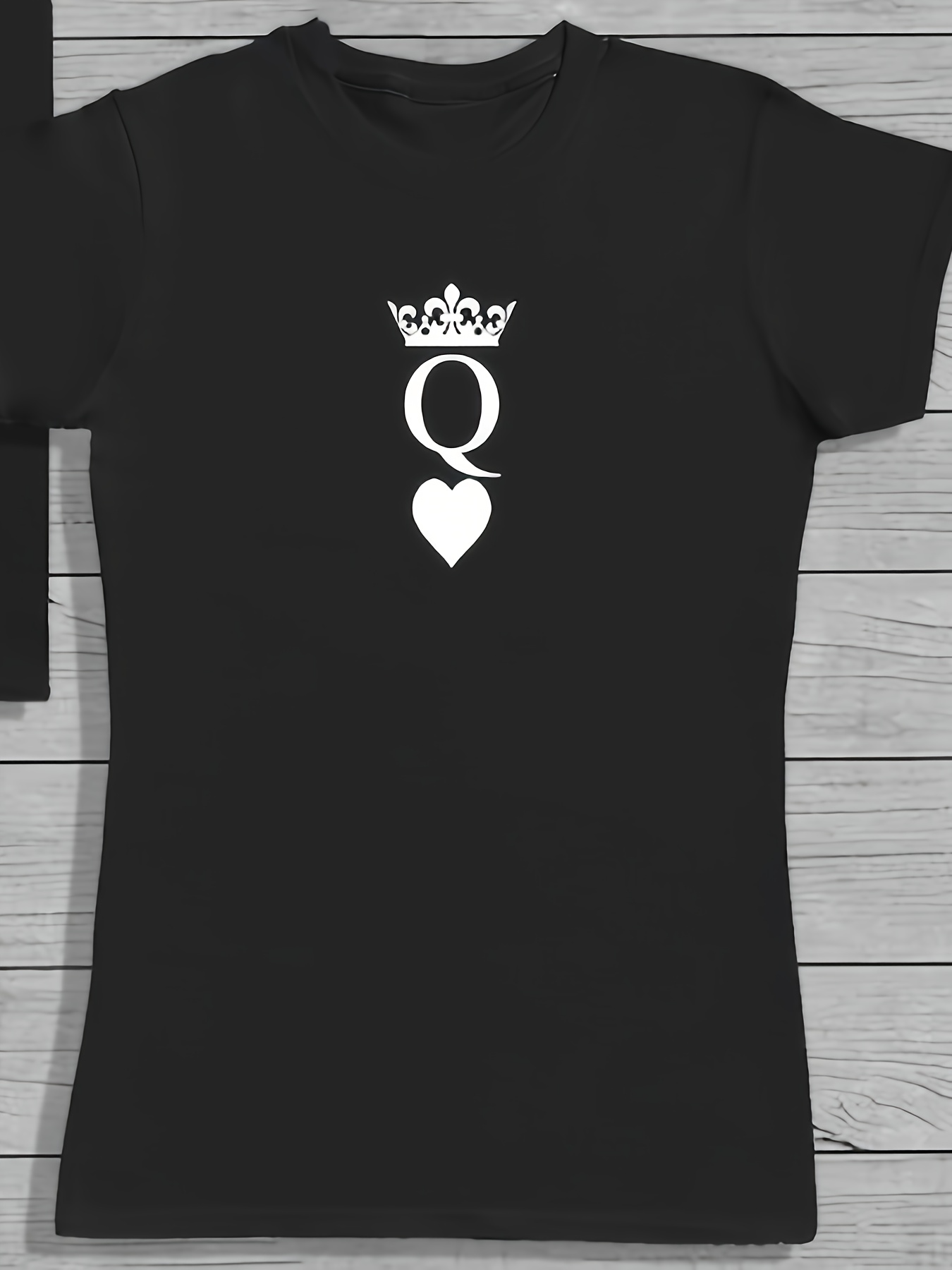 Men's Graphic T-Shirt Minimalist White Crown Over Heart Queen Motif T Shirt