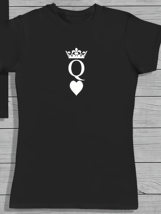 Men's Graphic T-Shirt Minimalist White Crown Over Heart Queen Motif T Shirt