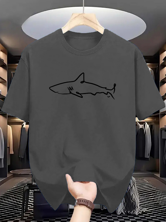 Men's Graphic T-Shirt Abstract Outline Drawing With Simple Silhouette Lonely Swimming Shark